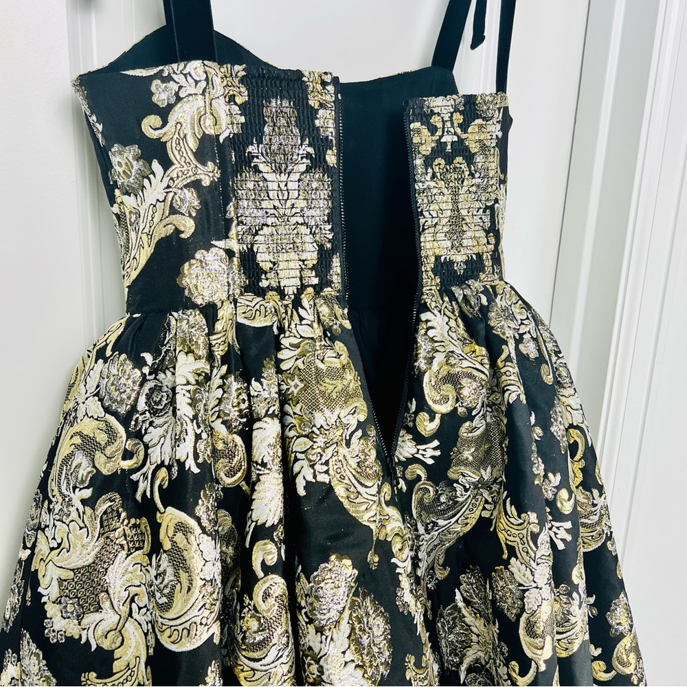 Alice + Olivia Fay Jacquard Corset Metallic Mini Dress Black Gold Silver 4 Small - Picture 5 of 14